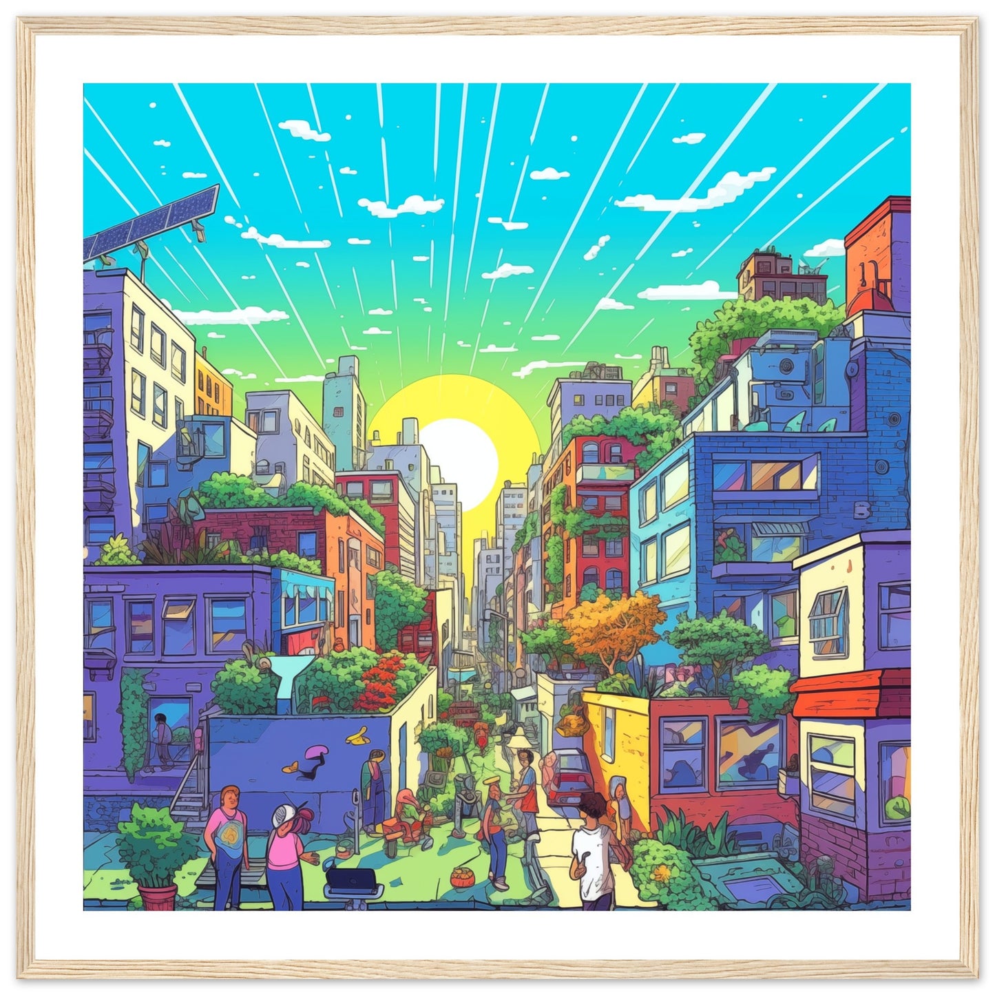 Solarpunk Sunrise Wooden Framed 70x70