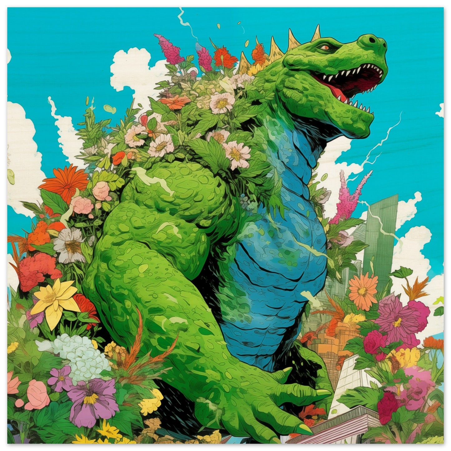 Greenzilla Wood Print