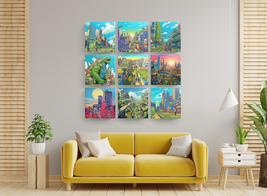 Wall Mural of 9 Wood Prints