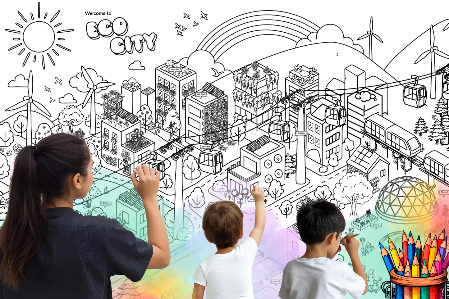 Eco City Coloring Mural • Epic Coloring Activity for Events