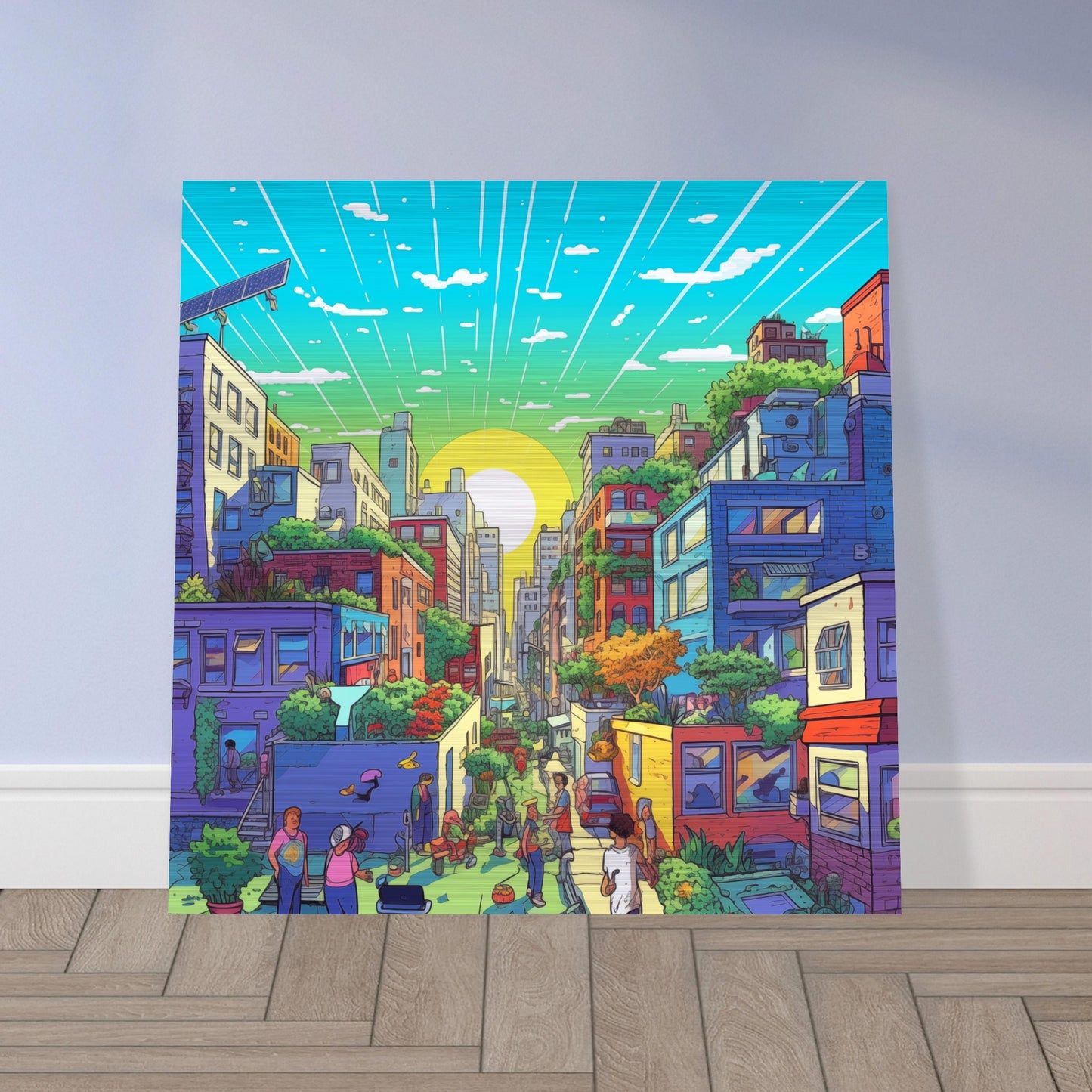 Solarpunk Sunrise Brushed Aluminum Print