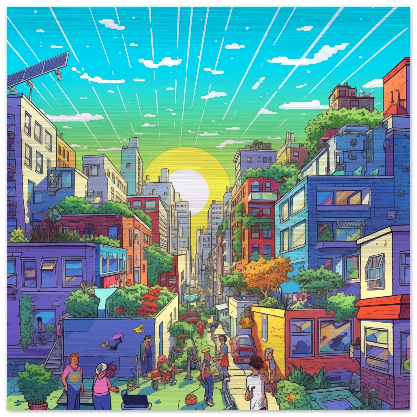 Solarpunk Sunrise Brushed Aluminum Print