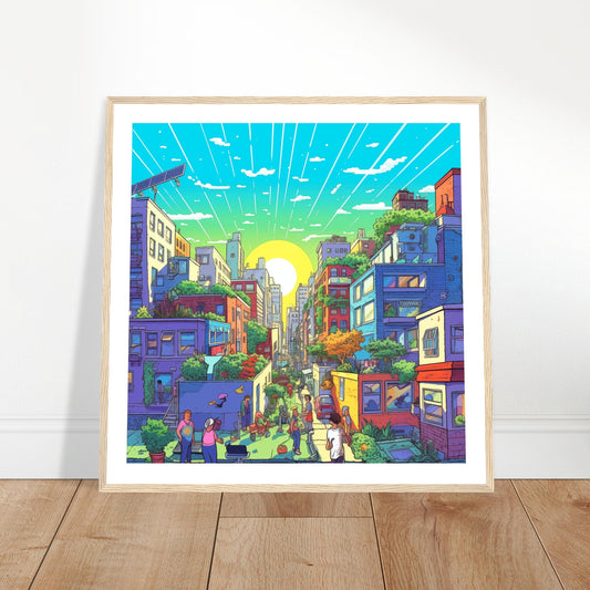 Solarpunk Sunrise Wooden Framed 70x70