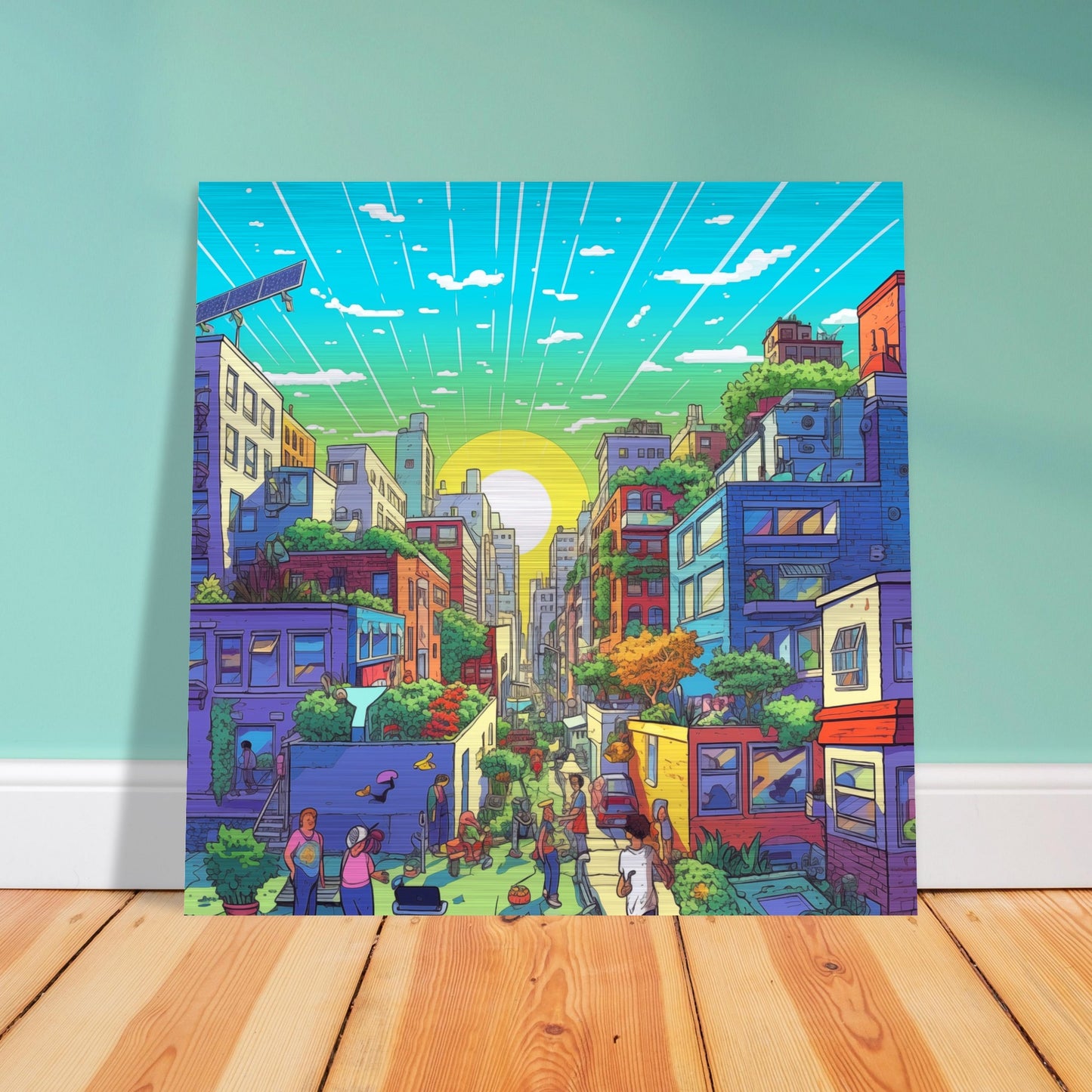 Solarpunk Sunrise Brushed Aluminum Print